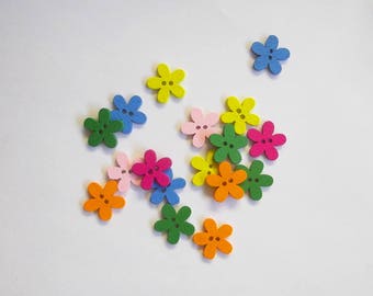 Flower buttons, set of 10 colorful wooden buttons, sewing supplies