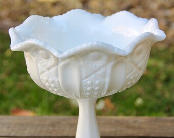 Milk Glass Pedestal - Pres Cut Milk Glass - Glass Pedestal - Scalloped Pedestal - Pres Cut Glass - Vintage Milk Glass - White Glass Pedestal