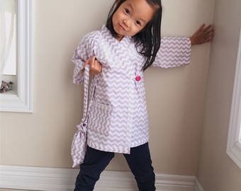 Cotton Kimono Robe for little Girls || Soft Dressing Gown (purple chevron) || Lightweight Outfit and Easy to Wear || Perfect for Toddlers