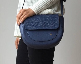 Colombian Leather Handmade Handbag for Women - Blue Saddlebag