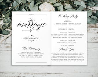 Wedding Programs Instant Download, Wedding Program, Program Template, Printable Program, Wedding Program Template Folded, Printable, BD-6041