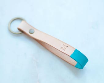 Personalized Keychain, Turquoise Keychain, Key Chains for Women, Leather Keychain,Leather Key Fob,Personalized Key Fob,Monogram Keychain