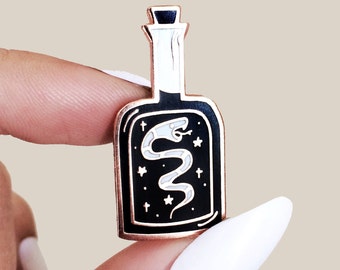 Snake Oil Enamel Pin, Star Bottle Originally Illustrated and Designed 1.25" Hard Enamel Copper Finish Starry Animal Lapel Pin