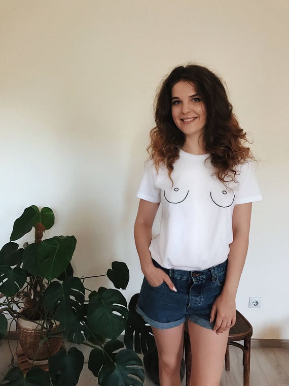 Nice Tits Embroidered T Shirt Hand Embroidery White T Shirt