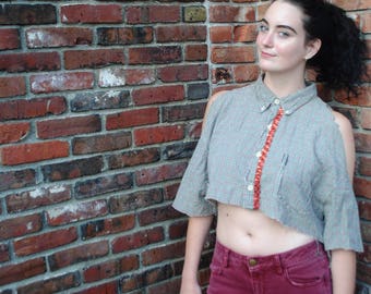 Upcycled Women's Button up Crop Top