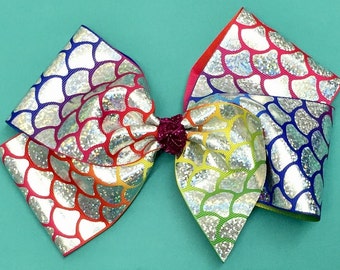 8" Large Holographic Mermaid Rainbow Ombre Boutique Bow