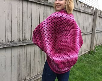 Pink ombre granny square cocoon cardigan
