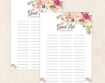 Guest sign in sheet | Etsy