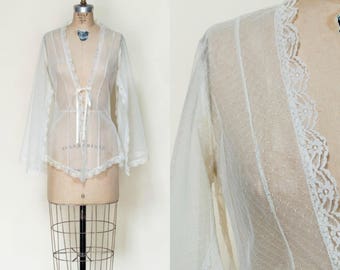1970s Bed Jacket --- Vintage Cream Lace Top