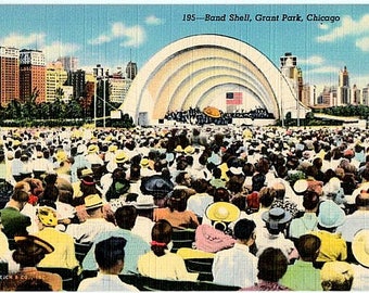 Vintage Chicago Postcard - A Concert in Grant Park (Unused)
