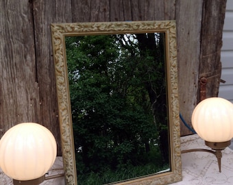 Vintage Gold Mirror/Light Recessed Medicine Cabinet Hollywood Regency Art Deco