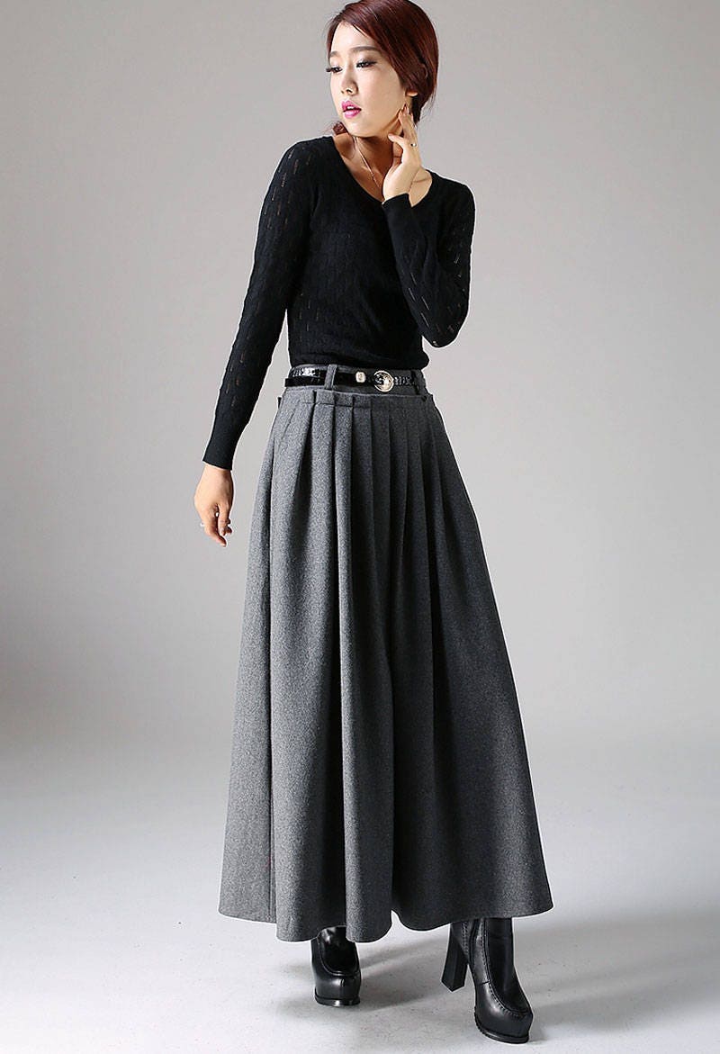 dark gray skirt wool skirt womens skirts maxi skirt
