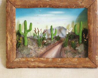 Vintage Desert Diorama, Shadow Box, Cactus, Desert Landscape, Handmade, Model, Display, Plants, Ranch, Cabin Decor, Miniatures, Souvenir