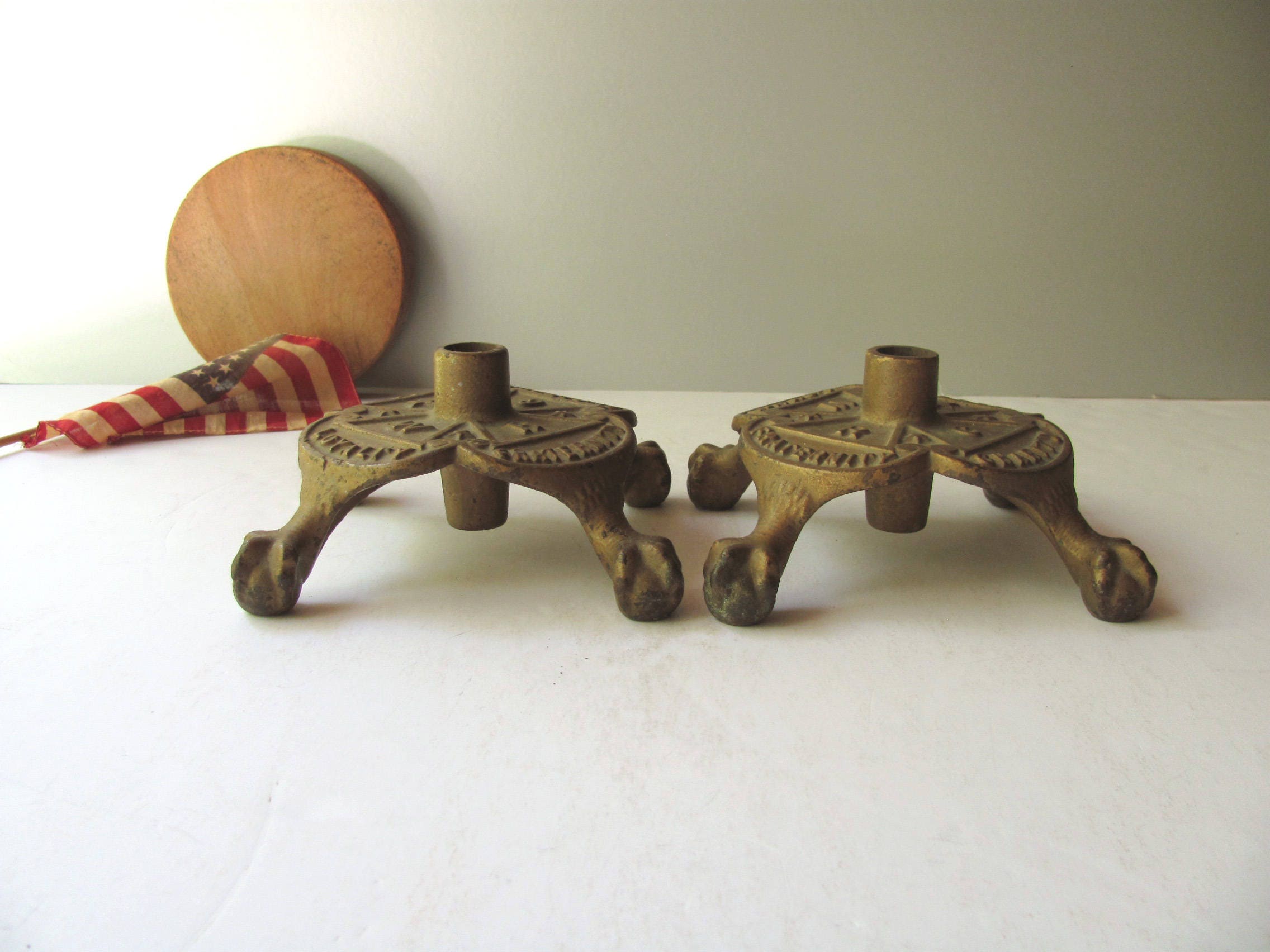 Vintage Flag Pole Stands Flag Holder Womans Relief Corps Pair