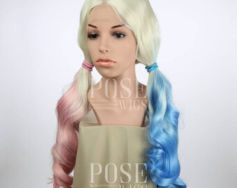 Harley Quinn Costume Lace Front Wig / Suicide Squad Cosplay Blonde Ombre Pink Blue Pastel Pigtails Sexy Cute Batman Joker / Princess Series