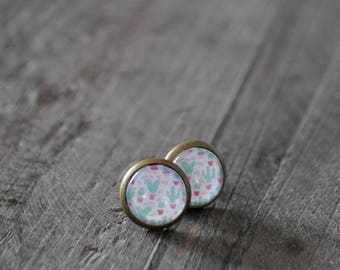 Clous fantaisie - Cactus stud earrings - Cactus - Blanc - Vert - Rose - Nature inspired jewelry - Coco Matcha