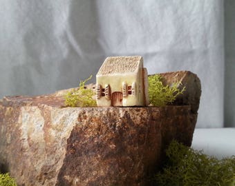 tiny house miniature house pale green cottage with shutters textured roof enchanted fairy garden decor miniature flowerpot gardening decor