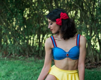 Snow White Princess Bikini Set - High Waist Bow Swimsuit with Peplum Bottom - For Girls and Women!!