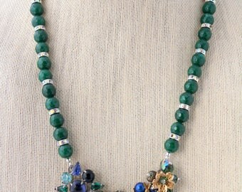 Green Necklace, Statement Necklace, Collage Necklace, Recycled Necklace, Recycled Jewelry, Upcycled Jewelry, Green Jewelry, Fancy Necklace