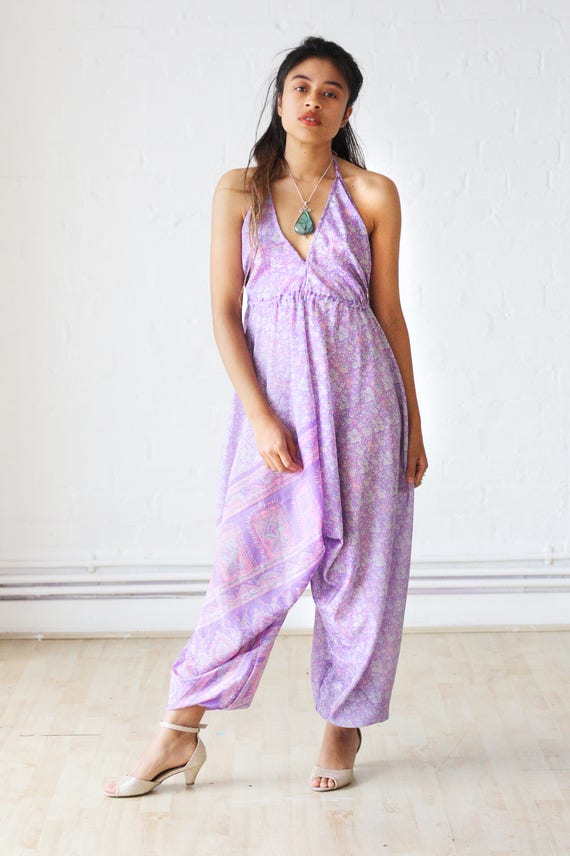 RUBY SPARROW JUMPSUIT -Limited Edition Silk Jumpsuit-Handmade- Vintage Sari Jumpsuit-Festival- Hippie- Retro- Halterneck- 100% Silk- Couture