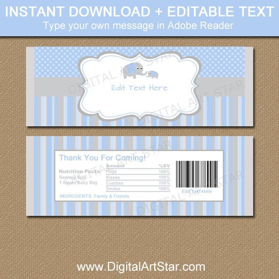 Boy Baby Shower Chocolate Bar Wrappers Elephant Candy Il 570xn