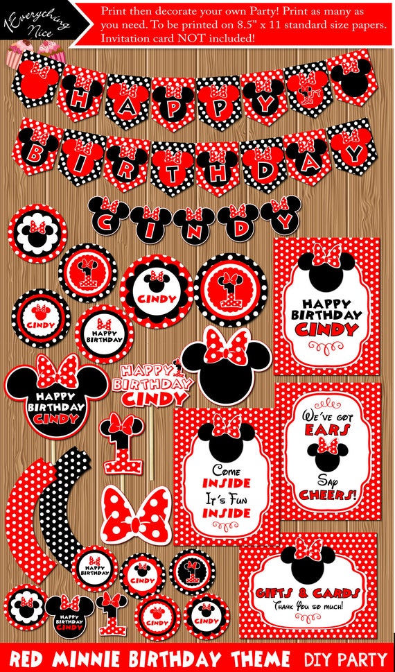 Red Minnie Mouse Complete Birthday Theme Set Personalized DIY