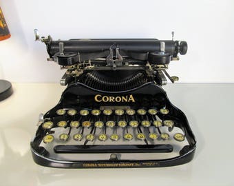 Rare Antique Typewriter ''CORONA'' Working Folding Flip Portable Typewriter Black Typewriter with Original Case Made in United States 1917