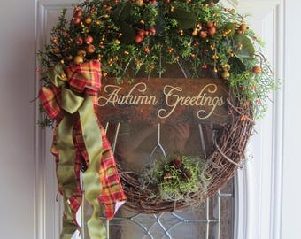 Fall wreath - Autumn Wreath - Welcome Wreath - Rustic Wreath - Fall Door Wreath - Country Welcome Wreath