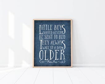 Peter Pan Nursery Art Print - Little Boys - Quote - Navy Blue - Baby Shower Gift - Twin Boys - Twins - Brothers - Nursery decor - SKU:107