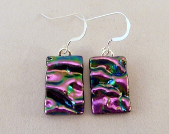 Purple Dichroic Fused Glass Dangle Earrings, Fused Glass, Fused Glass Earrings, Dichroic Earrings, Dangle Earrings, Dichroic, Purple