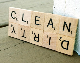 Clean Dirty Dishwasher Magnet Scrabble Sign | Gift for Housewarming, Stocking Stuffer, Wedding, Newlyweds, Welcome Gifts, or Showers