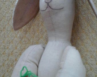 handmade cloth rag art doll - hare with carrot