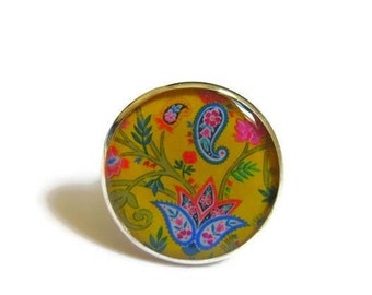 Indian ring, yellow ring, adjustable ring, colorful ornament ring, ethnic jewelry, indian jewellery, hippie, boho ring, gift for her