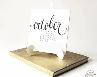 2018 & 2017 Printable Desk Calendar | Minimal Hand Drawn Typography | Printable Letter Size Pdfs + Stand | Black White Calligraphy Lettering