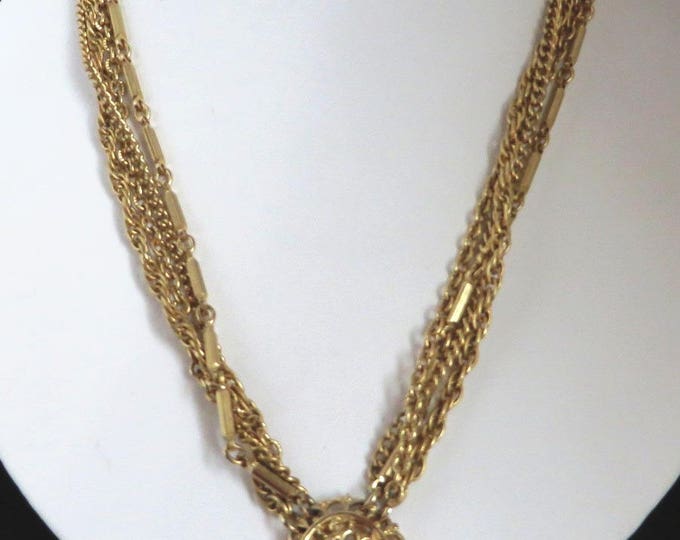Kramer Pendant Necklace, Vintage Gold Tone Multistrand Necklace, Chain Link