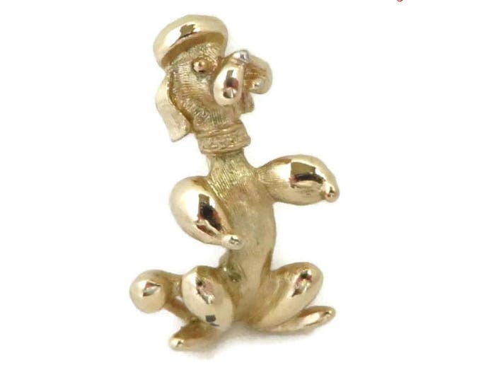Poodle Brooch, Sarah Coventry Pin, Vintage French Poodle Pin, Gold Tone 1960s Begging Dog Pin, Gift for Her