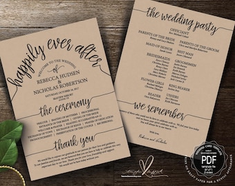 Wedding Program PDF card template, instant download editable printable, Ceremony order card in typography rustic theme (TED410_12)