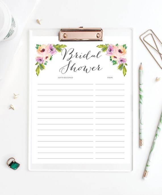 Bridal Shower Gift List Gifts Received List of Received