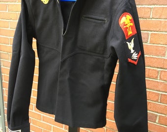 US Navy vintage sailor uniform~ wool shirt jacket with patches~cracker Jack~militaria ~1940s WWII from MilkweedVintageHome
