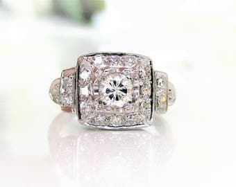Art Deco Engagement Ring 0.69ctw Old Cut Diamond Platinum Wedding Ring Antique Engagement Ring