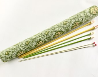 Knitting needle case, storage tube, 1950s floral pattern, vintage knitting needle holder