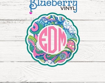 Vinyl Decal Scallop Circle Monogram Vinyl Monogram Vinyl Cut Monogram Sticker Car Decal