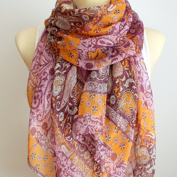 Purple Silk Scarf Flower Silk Scarf Silk Chiffon Scarf Summer Gift Women Summer Outdoors Summer Party Personalized Gift Womens Accessories