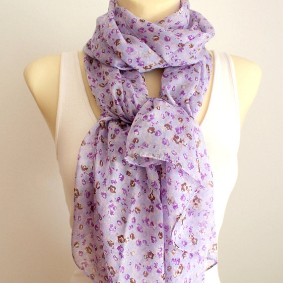 Floral Silk Scarf Purple Chiffon Scarf Birthday Gift Women Wife Summer Outdoors Summer Party Summer Accessories Personalized Gift Womens