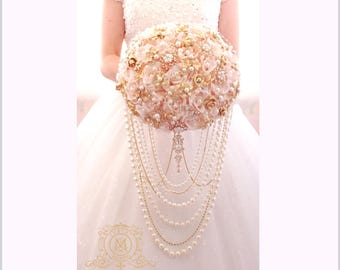 bouquet gold brooch rose champagne ivory broach beige cream jeweled memory crystal flowers