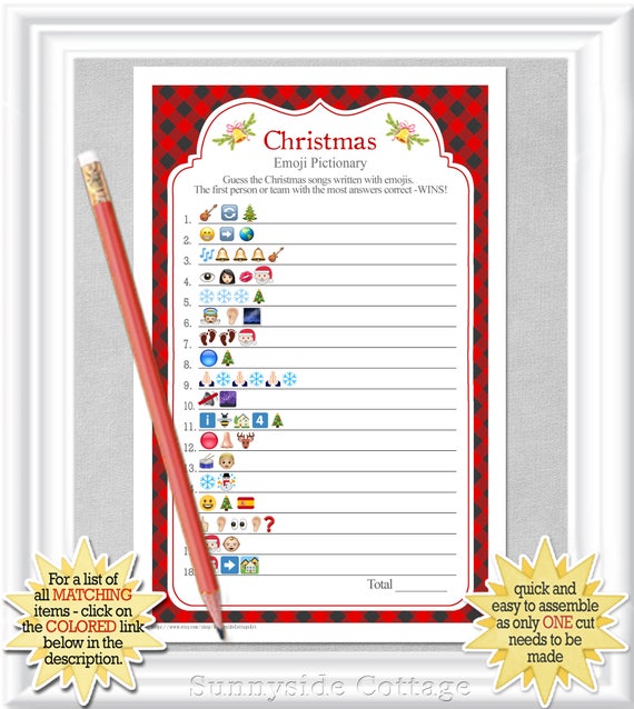 Instant Download Christmas Songs EMOJI Pictionary with a red
