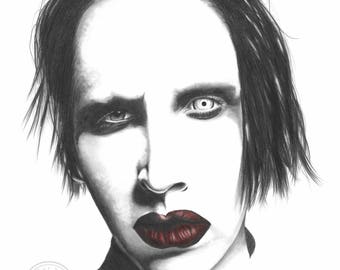 PRINT - 'Marilyn Manson', Limited Art Print Portrait. Printed on Acid Free, 'Canson' Watercolour Paper by Artist, Layce.