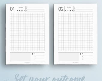 Hobonichi Printable • Grid Daily Planner, A5 Insert Filofax Day Planner Printable, Productivity Planner