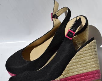 Espadrille Wedge Platforms with Pink Stripe