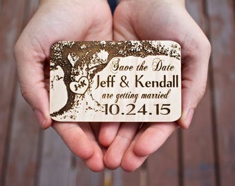 Wood Save The Date Magnets, Tree Save the date, Wedding Save-The-Date-Magnet, Tree Trunk Save the date, Backyard Wedding, Laser Engraved